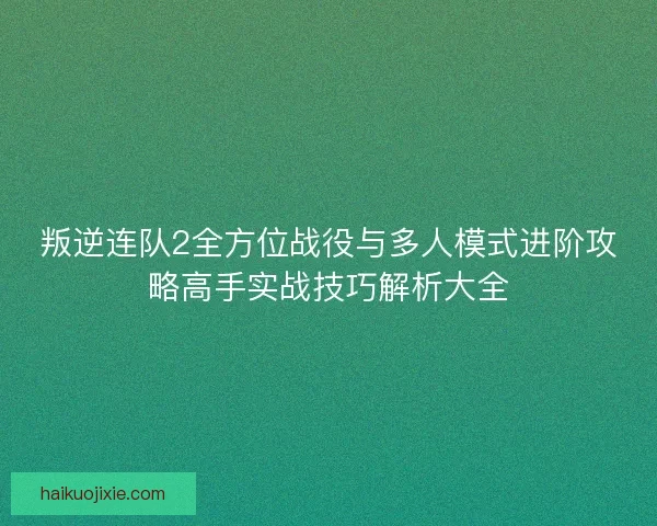 叛逆连队2全方位战役与多人模式进阶攻略高手实战技巧解析大全